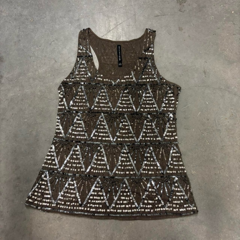 Y2k Walter Baker Sequin Beaded Sparkly Mesh Tank … - image 2